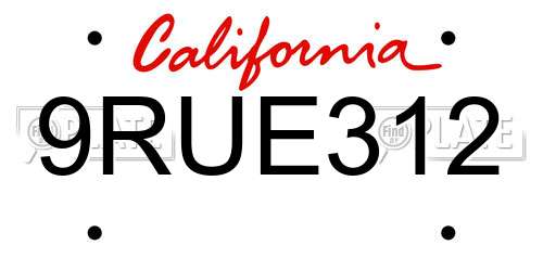 9RUE312 California License Plate