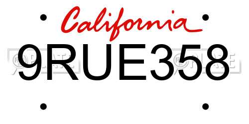 9RUE358 California License Plate