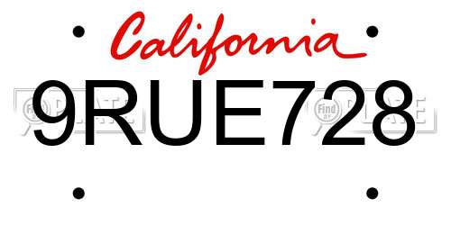9RUE728 California License Plate