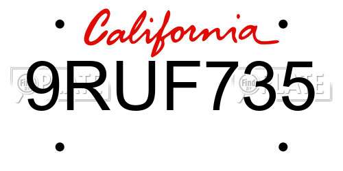 9RUF735 California License Plate