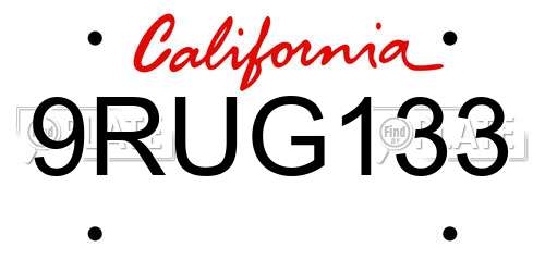 9RUG133 California License Plate