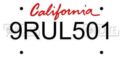 9RUL501 California License Plate