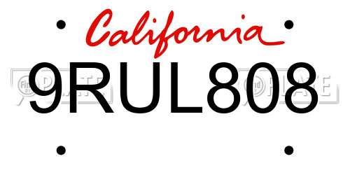 9RUL808 California License Plate