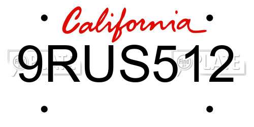 9RUS512 California License Plate