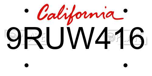 9RUW416 California License Plate