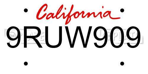 9RUW909 California License Plate