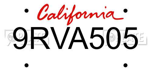 9RVA505 California License Plate