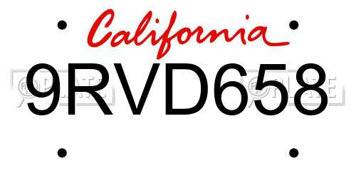 9RVD658 California License Plate