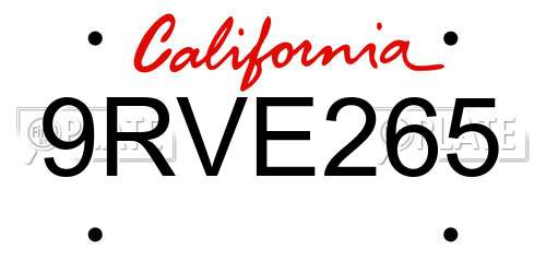 9RVE265 California License Plate