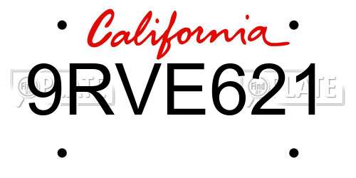 9RVE621 California License Plate
