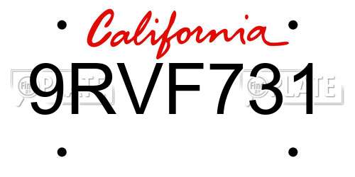9RVF731 California License Plate