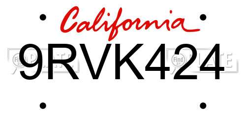 9RVK424 California License Plate