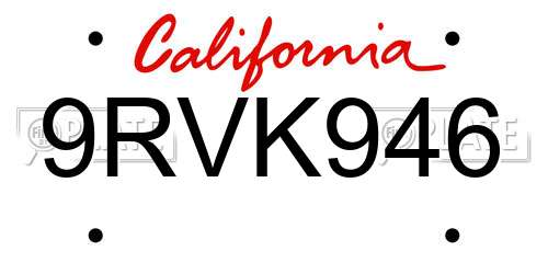 9RVK946 California License Plate