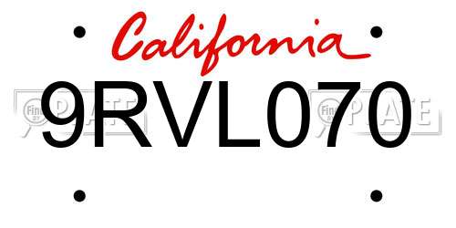 9RVL070 California License Plate