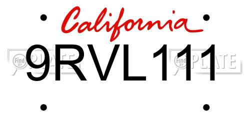 9RVL111 California License Plate
