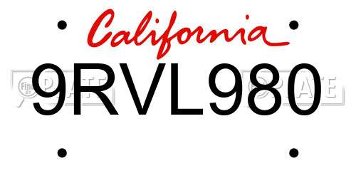 9RVL980 California License Plate