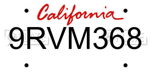 9RVM368 California License Plate