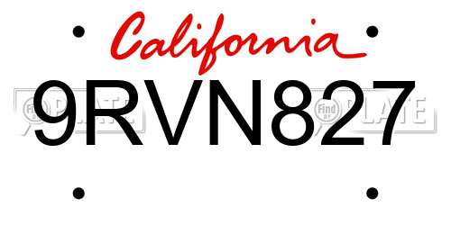 9RVN827 California License Plate