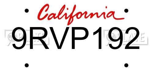 9RVP192 California License Plate