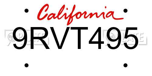 9RVT495 California License Plate