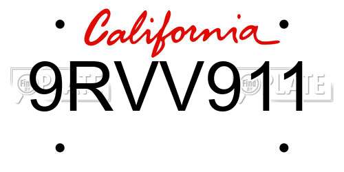 9RVV911 California License Plate