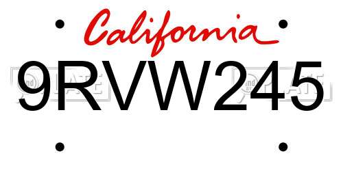 9RVW245 California License Plate