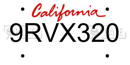 9RVX320 California License Plate