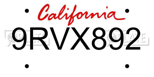 9RVX892 California License Plate