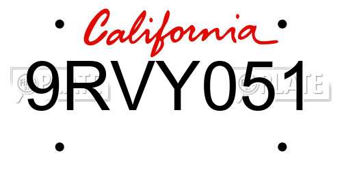 9RVY051 California License Plate