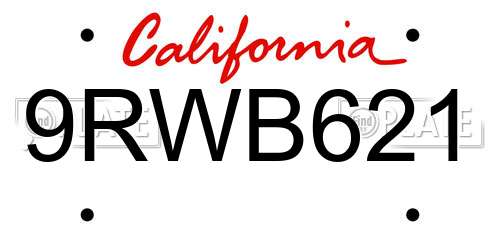 9RWB621 California License Plate