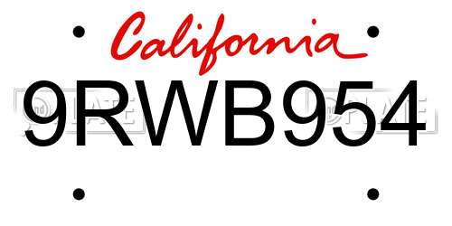 9RWB954 California License Plate
