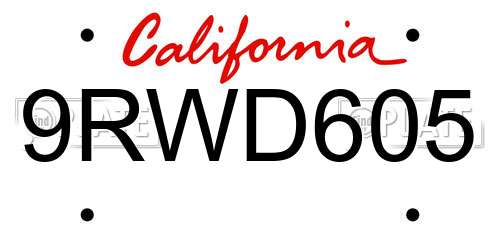 9RWD605 California License Plate