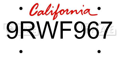 9RWF967 California License Plate