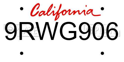 9RWG906 California License Plate