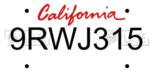 9RWJ315 California License Plate