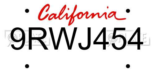 9RWJ454 California License Plate