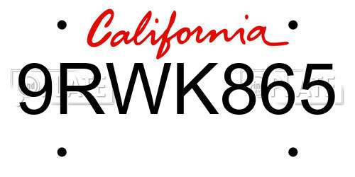 9RWK865 California License Plate