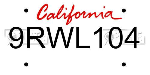 9RWL104 California License Plate