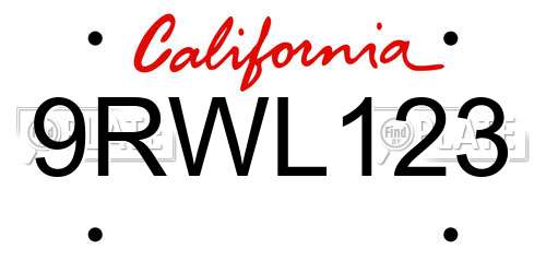 9RWL123 California License Plate