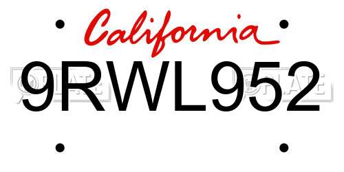 9RWL952 California License Plate