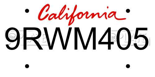 9RWM405 California License Plate