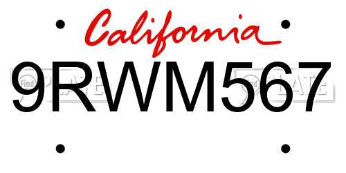 9RWM567 California License Plate