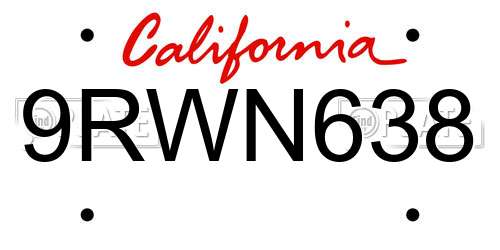 9RWN638 California License Plate
