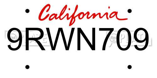 9RWN709 California License Plate