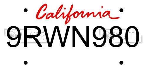 9RWN980 California License Plate