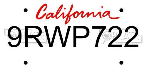 9RWP722 California License Plate