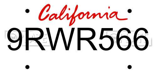 9RWR566 California License Plate