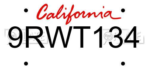 9RWT134 California License Plate