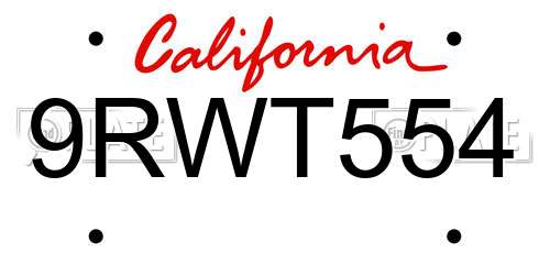 9RWT554 California License Plate