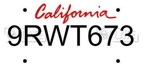 9RWT673 California License Plate